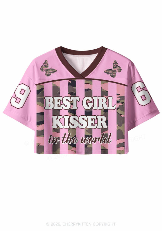 Best Girl Kisser Pink Camouflage Pride Y2K Crop Sport Jersey Shirts Cherrykitten