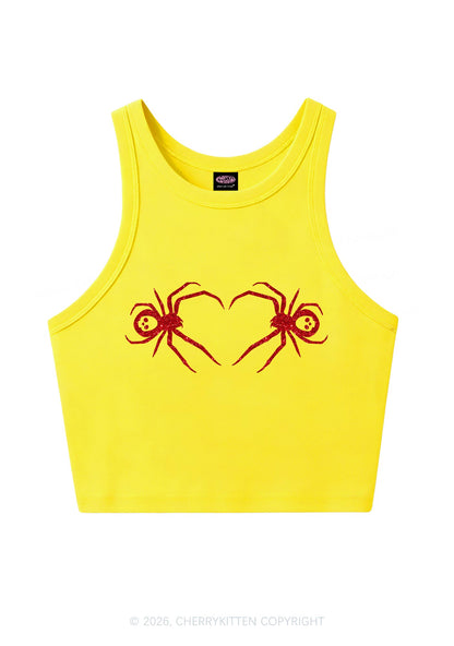 Glitter Skull Spider Y2K Crop Tank Top Cherrykitten