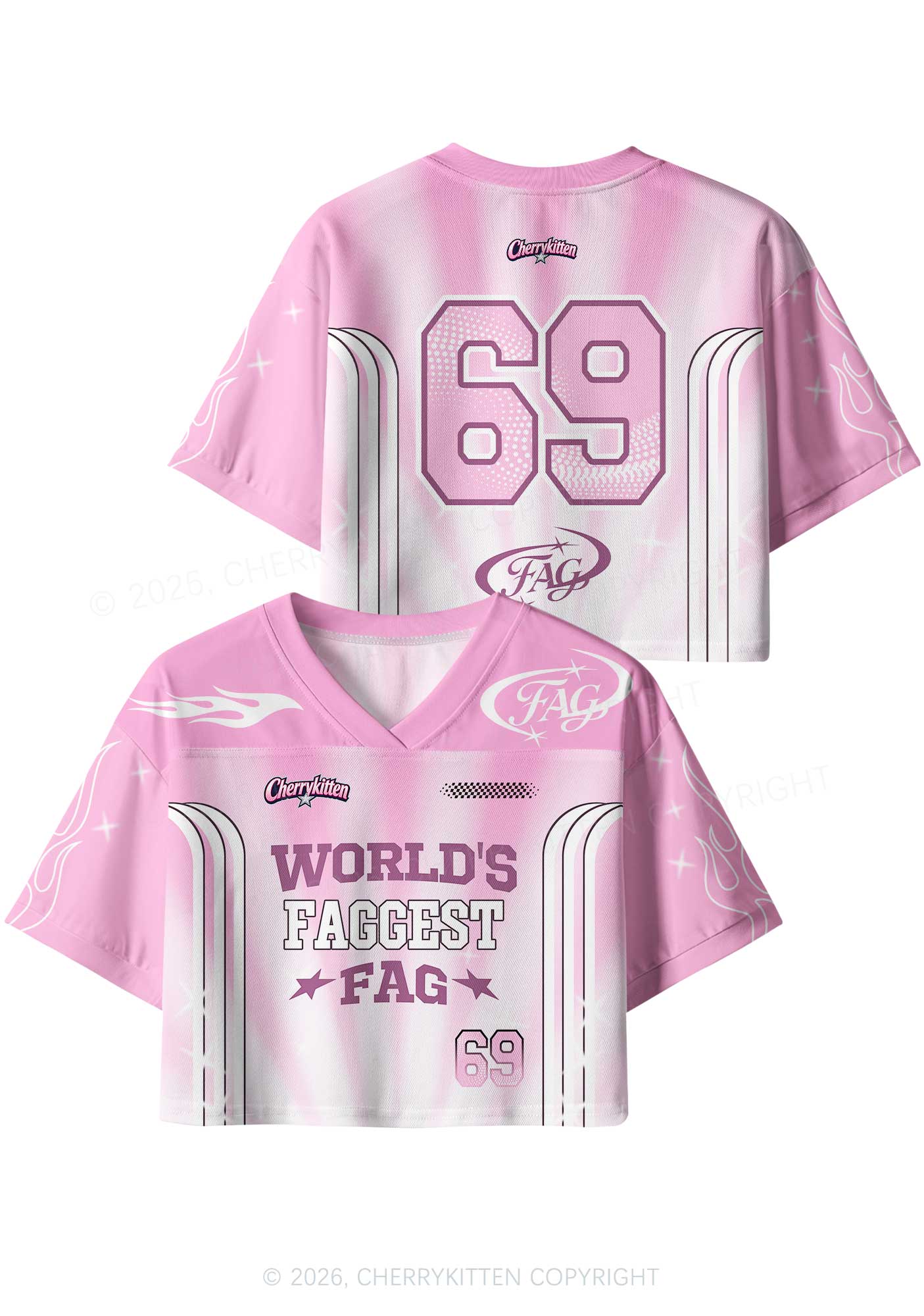Worlds Faggest Fag Pride Y2K Crop Sport Jersey Shirts Cherrykitten