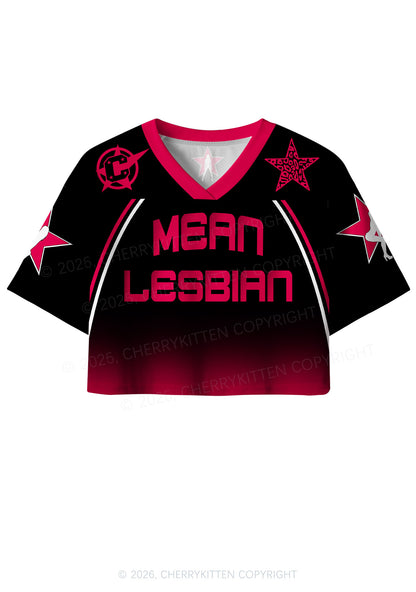 Black Mean Lesbian Pride Y2K Crop Sport Jersey Shirts Cherrykitten