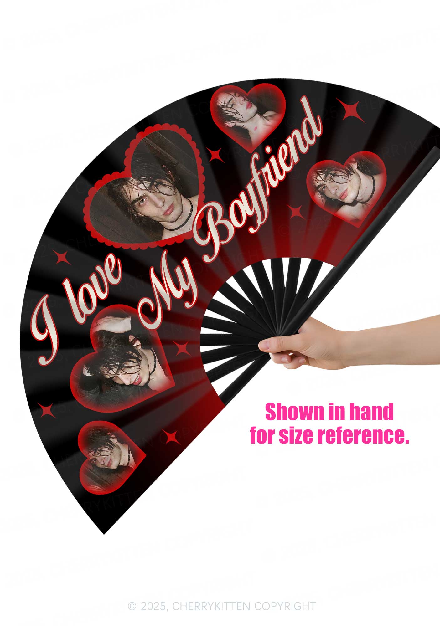 Custom I Love My BF GF Valentine's Day Y2K Rave Hand Fan Cherrykitten