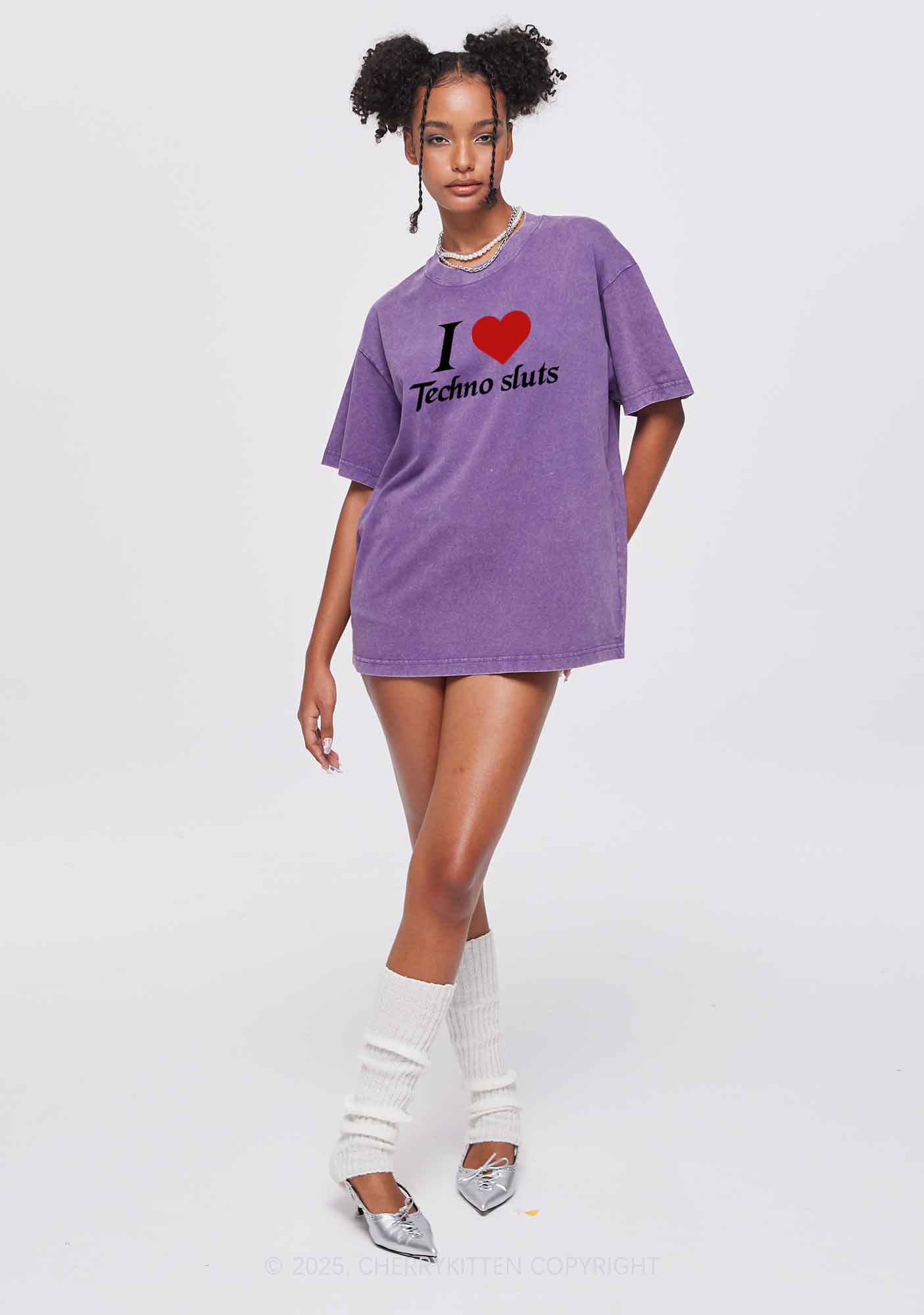 I Love Techno Slxts Y2K Shirts Washed Tee Cherrykitten