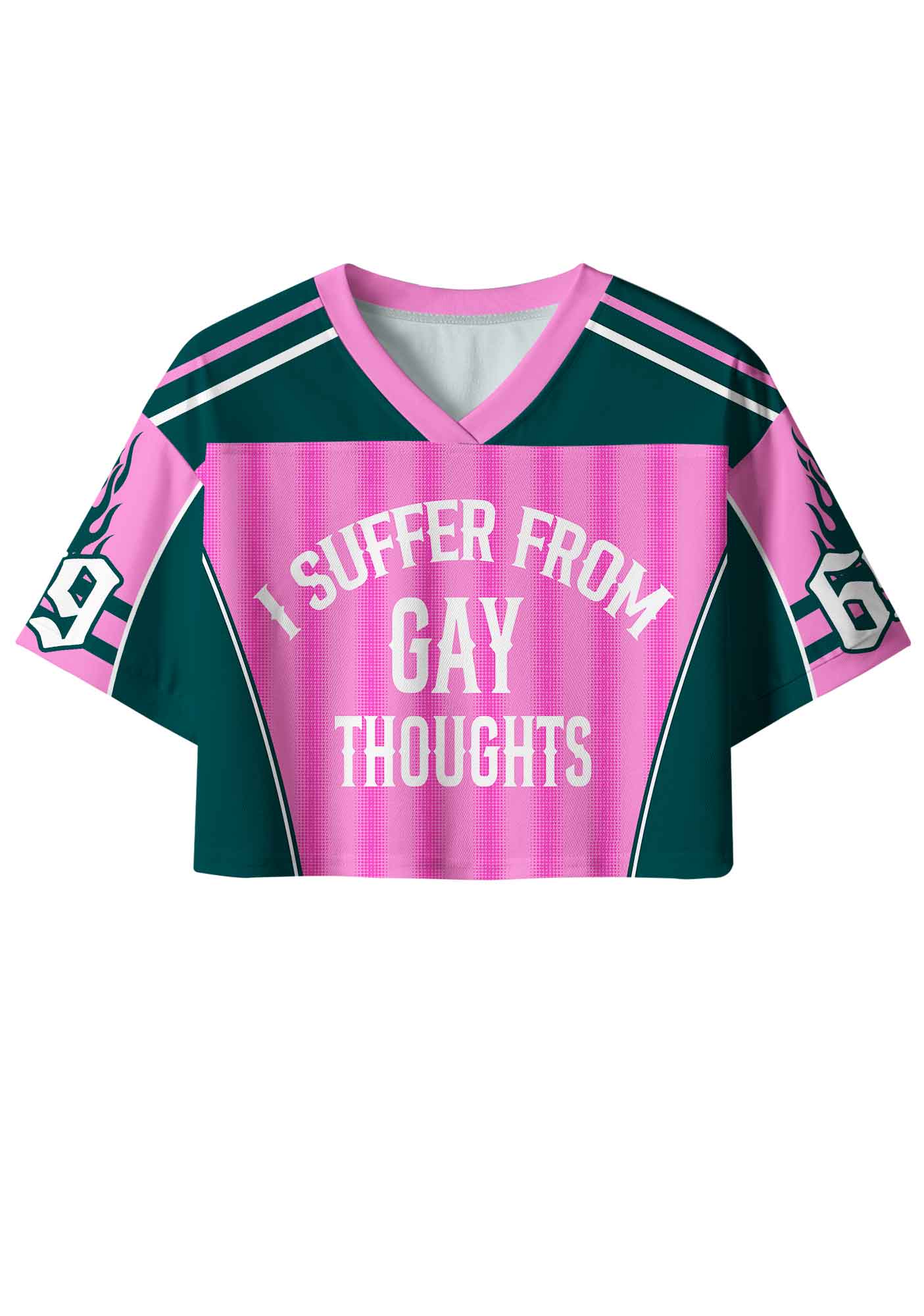 Pink Green Gay Thoughts Pride Y2K Crop Sport Jersey Shirts Cherrykitten