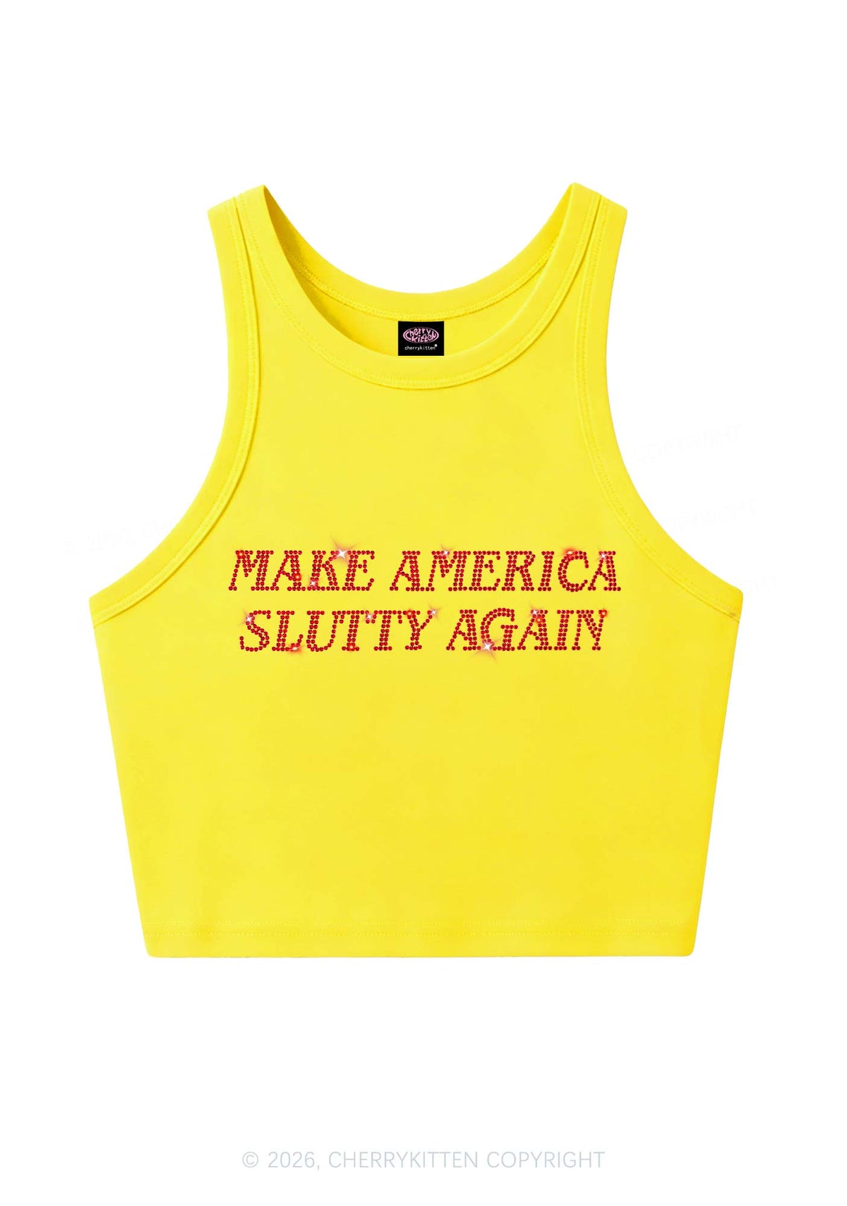 Rhinestone Make America Slxtty Y2K Crop Tank Top Cherrykitten