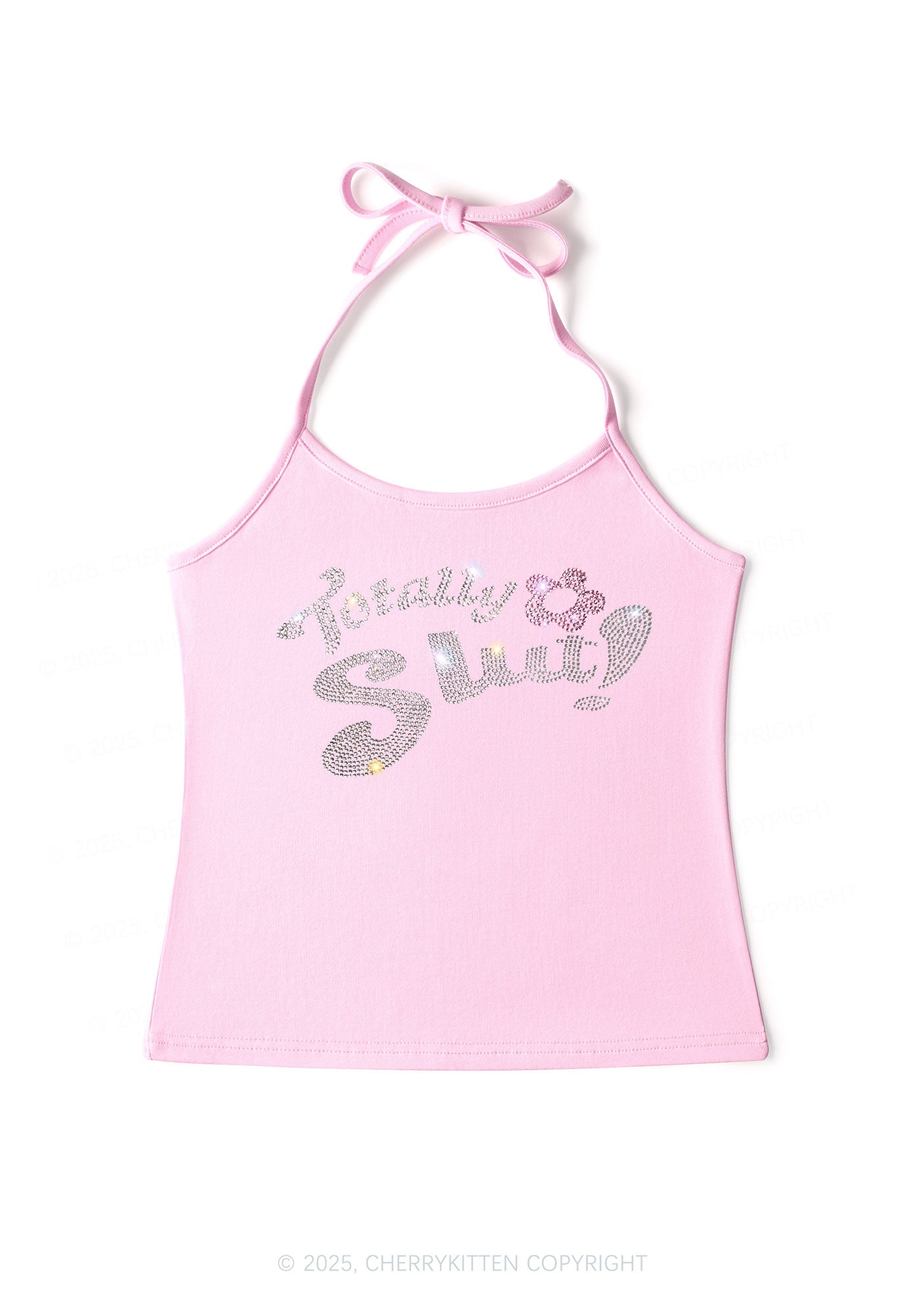 Rhinestone Totally Slxt Y2K Halter Neck Cami Cherrykitten