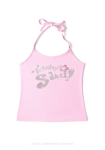 Rhinestone Totally Slxt Y2K Halter Neck Cami Cherrykitten