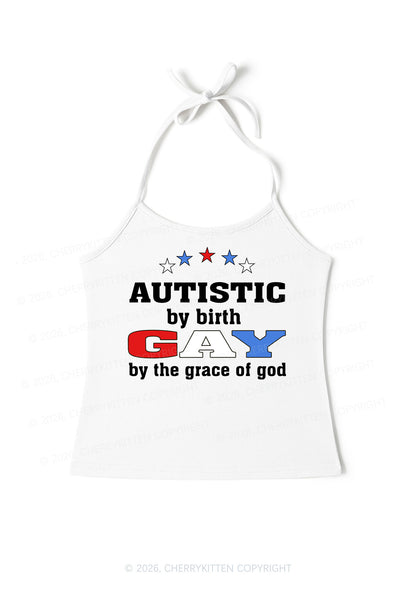 Autistic By Birth Gay Pride Y2K Halter Neck Cami Cherrykitten
