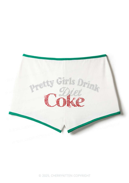 Rhinestone Pretty Girls Drink Diet Coke Y2K Booty Shorts Cherrykitten