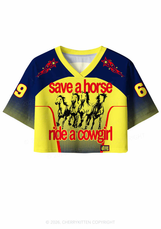 Save Horse Ride Cowgirl Pride Y2K Crop Sport Jersey Shirts Cherrykitten