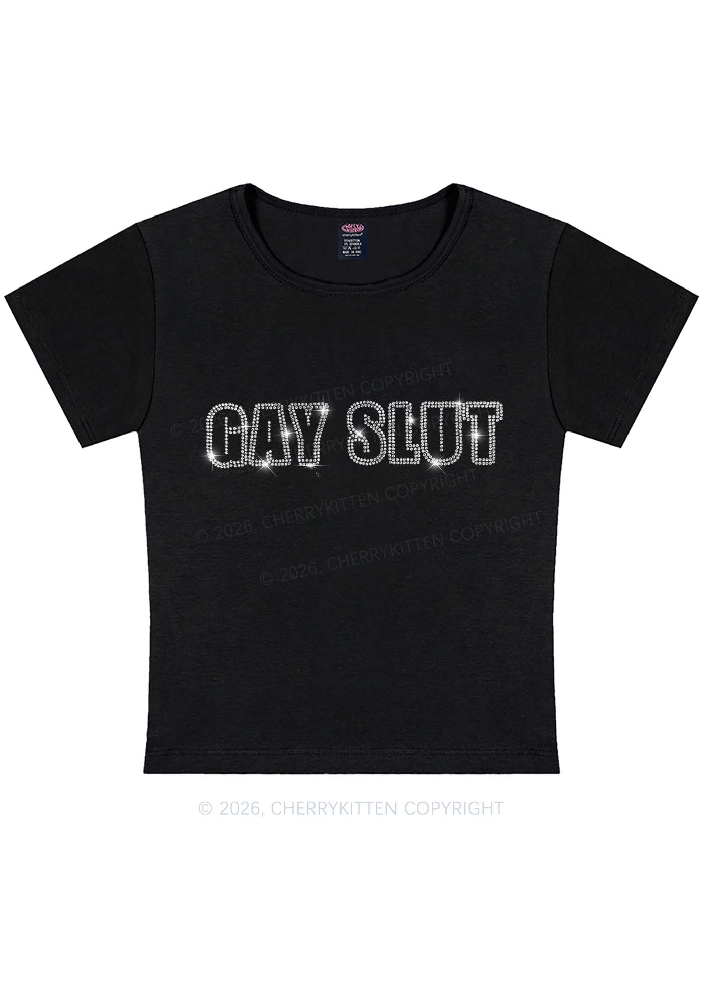 Rhinestone Gay Slxt Pride Y2K Baby Tee Cherrykitten