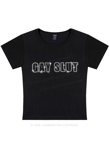 Rhinestone Gay Slxt Pride Y2K Baby Tee Cherrykitten