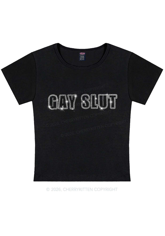 Rhinestone Gay Slxt Pride Y2K Baby Tee Cherrykitten