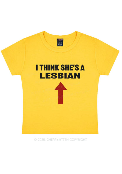 I Think She's A Lesbian Y2K Baby Tee Cherrykitten