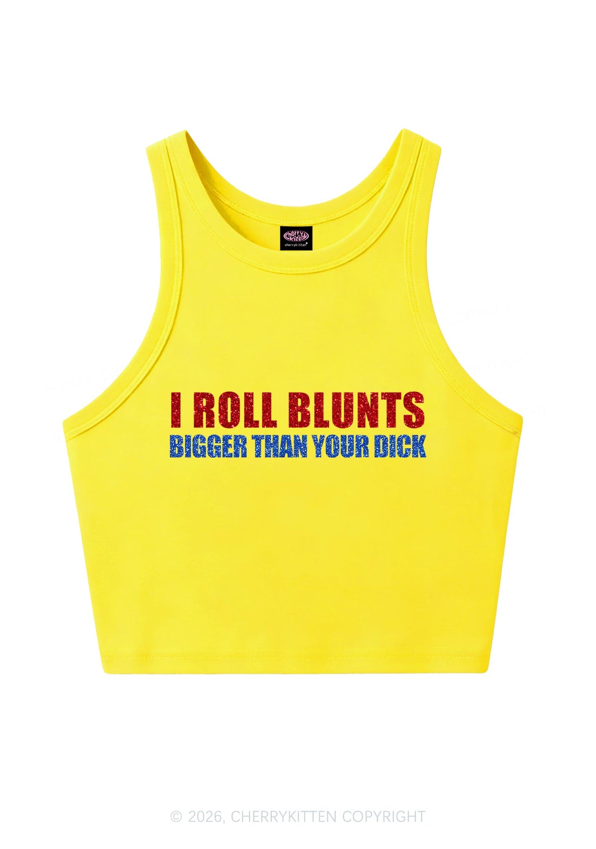 Glitter I Roll Blunts Y2K Crop Tank Top Cherrykitten
