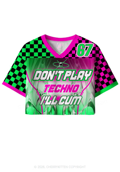 Checkered Dont Play Techno Y2K Crop Sport Jersey Shirts Cherrykitten