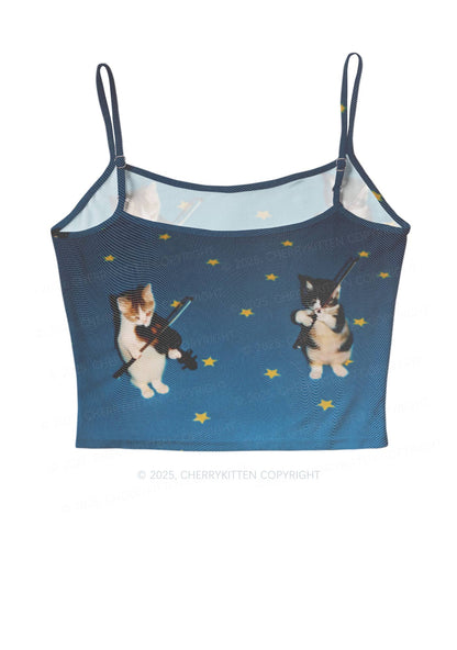 Kitten Violinist Y2K Mesh Cami Tank Cherrykitten