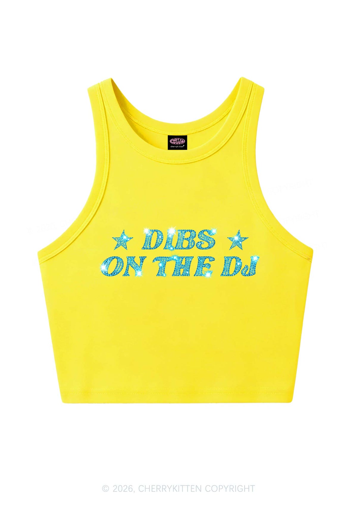 Rhinestone Dibs On The Dj Y2K Crop Tank Top Cherrykitten