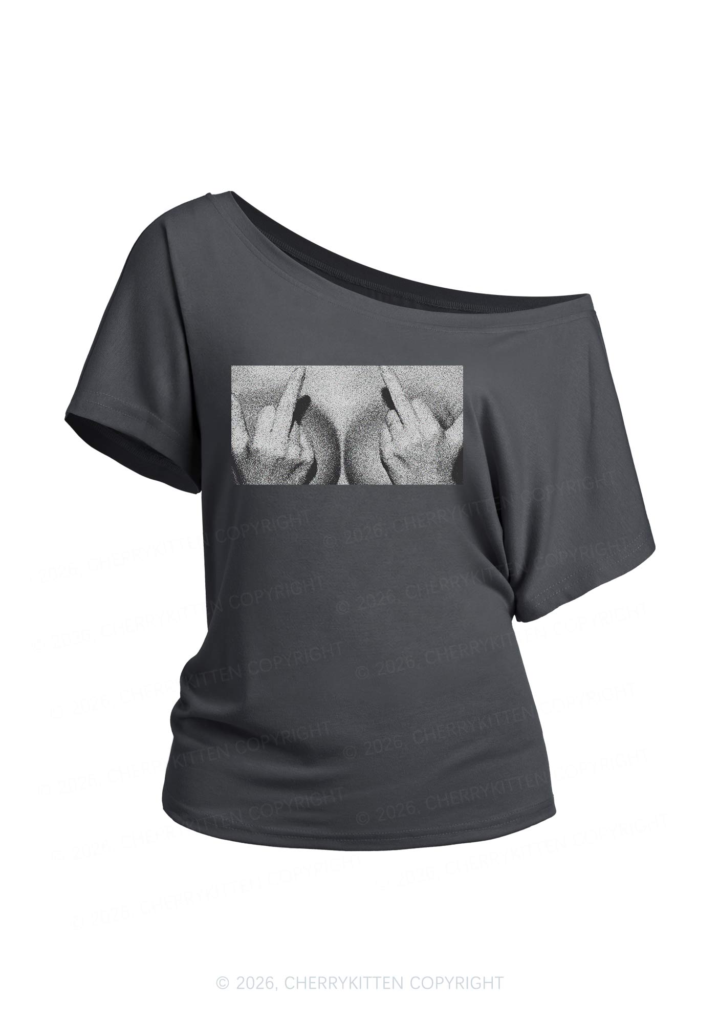 Middle Finger Bxxbs Y2K Off Shoulder Tee Cherrykitten