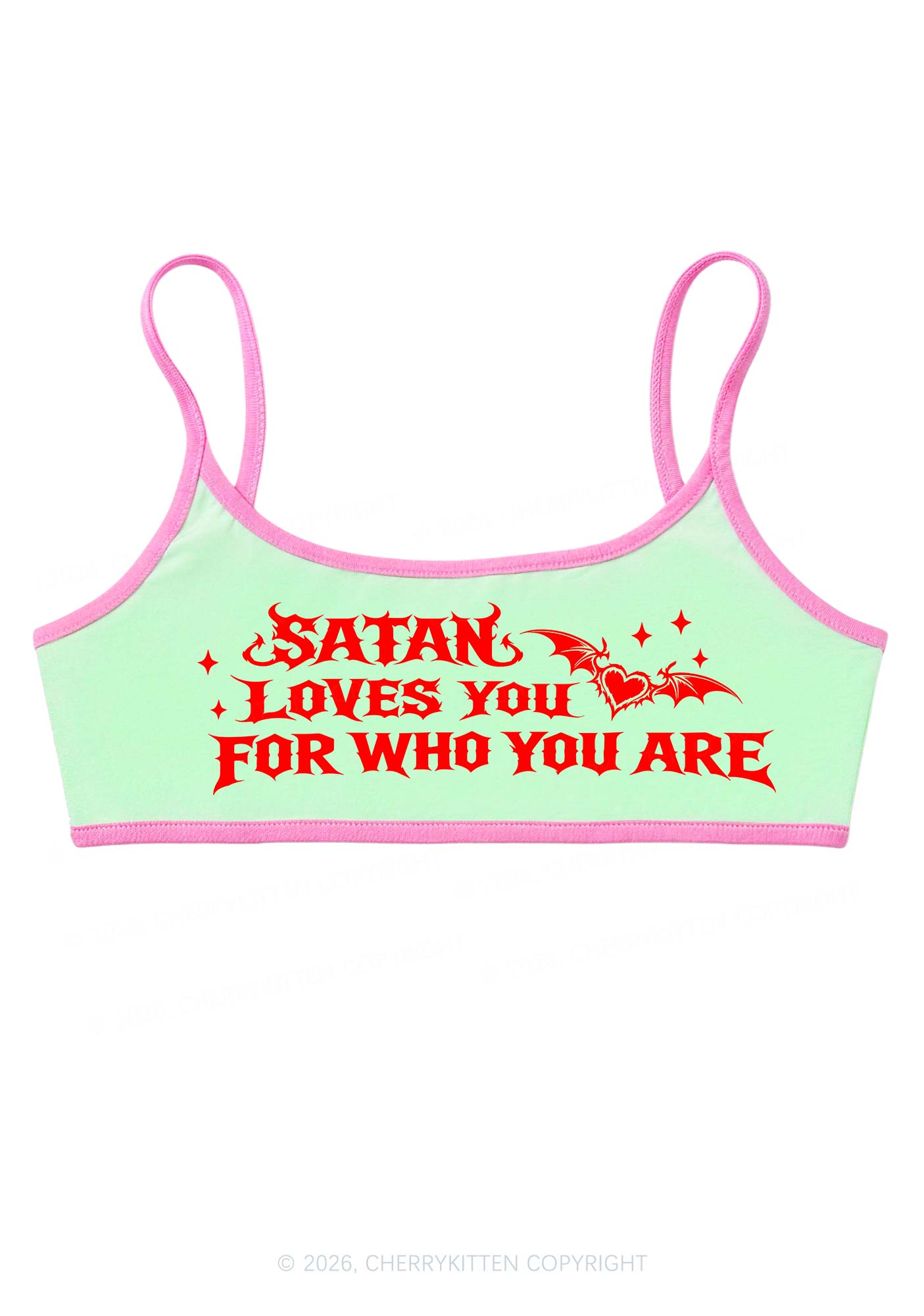 Halloween Satan Loves You Y2K Super Crop Cami Cherrykitten