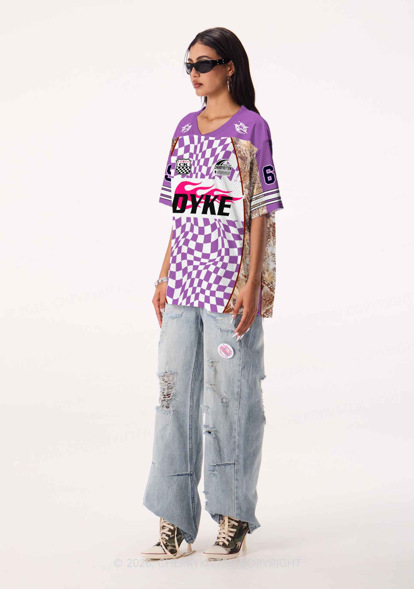 Purple Plaid Dyke Pride Y2K Sport Jersey Shirts Cherrykitten