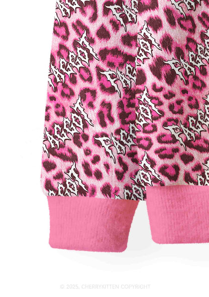 Pink Leopard Faggot Pride Y2K Christmas Cardigan Knit Sweatshirt Cherrykitten