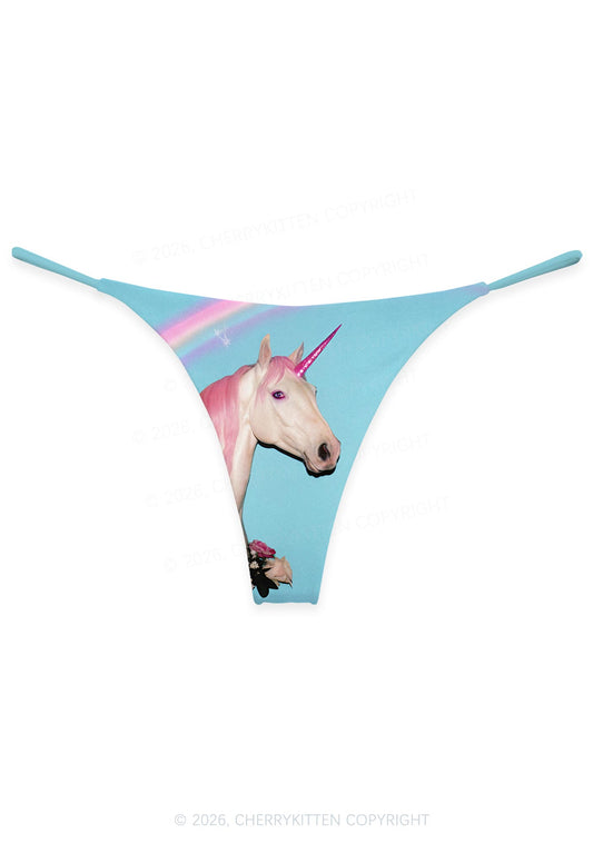 Blue Unicorn Y2K Print Bikini String Thong Cherrykitten
