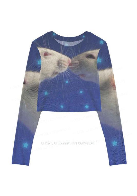 Kissing Rats Y2K Mesh Long Sleeve Crop Top Cherrykitten