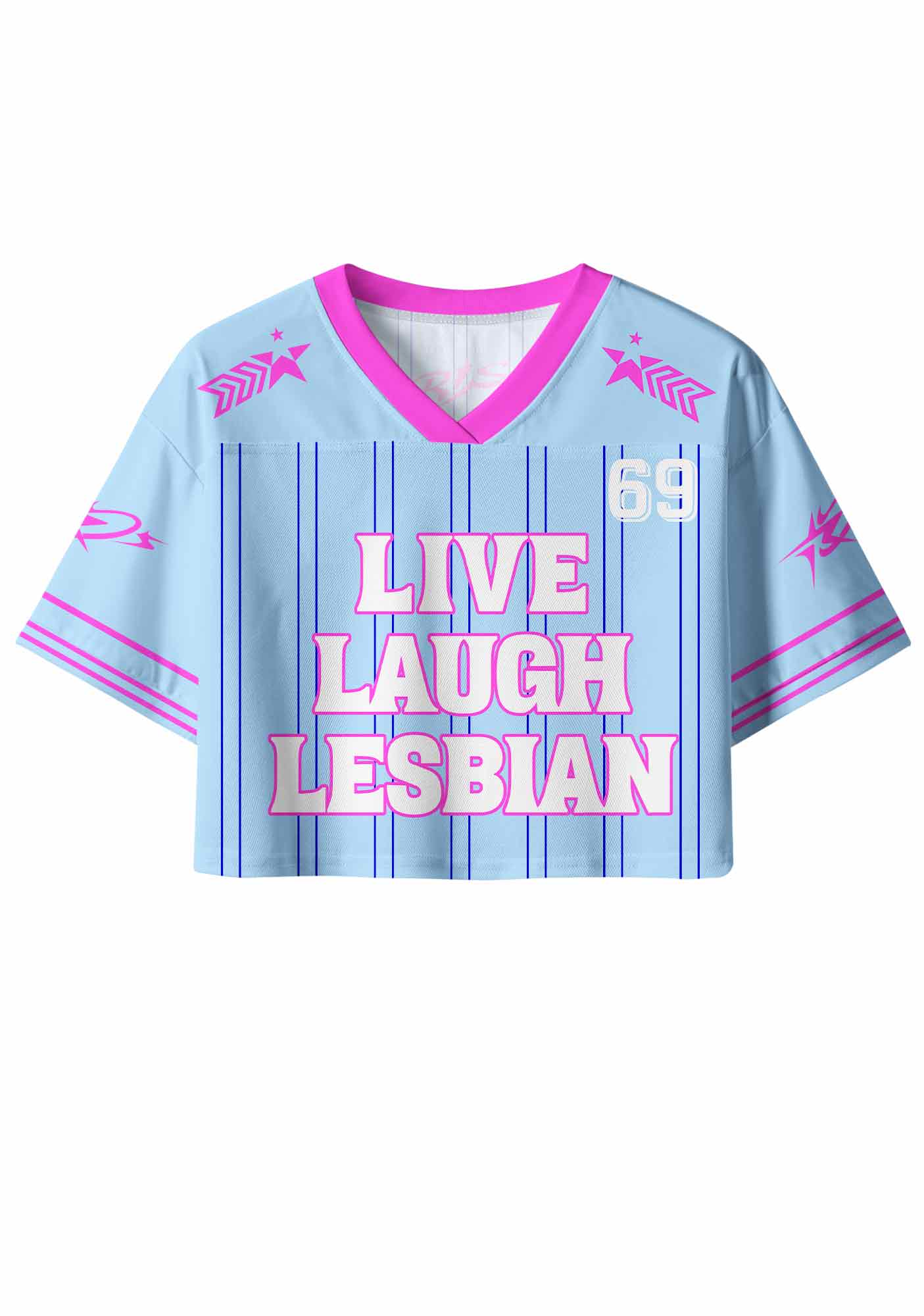 Blue Live Laugh Lesbian Pride Y2K Crop Sport Jersey Shirts Cherrykitten