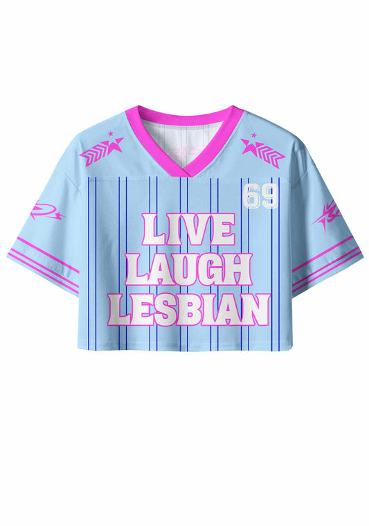 Blue Live Laugh Lesbian Pride Y2K Crop Sport Jersey Shirts Cherrykitten
