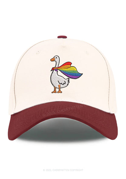 Embroidered Rainbow Goose Pride Y2K Color Block Baseball Cap Cherrykitten
