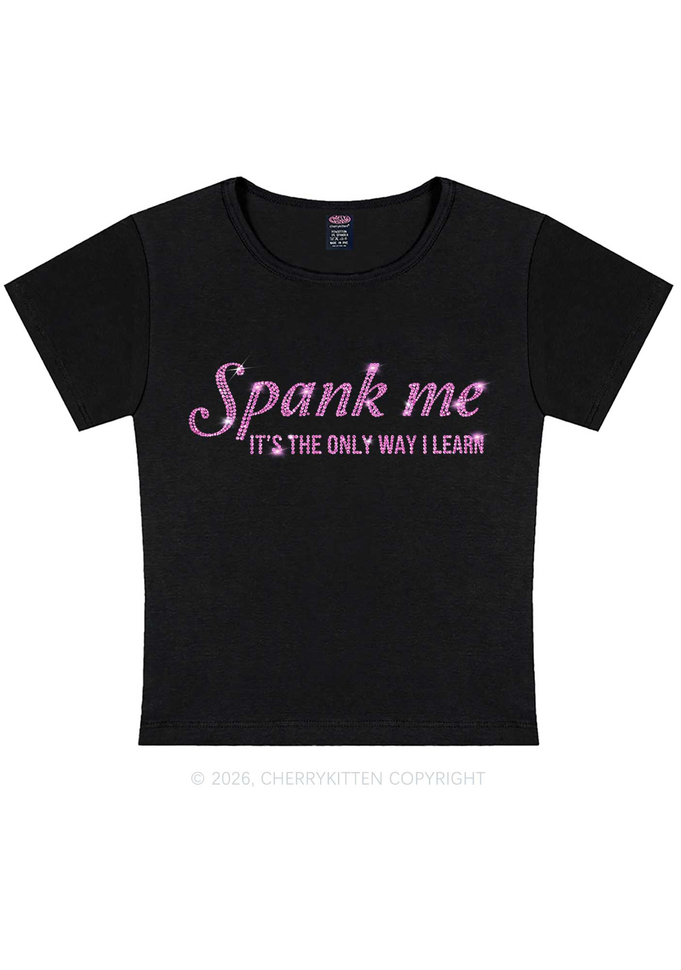 Rhinestone Spank Me Y2K Baby Tee Cherrykitten
