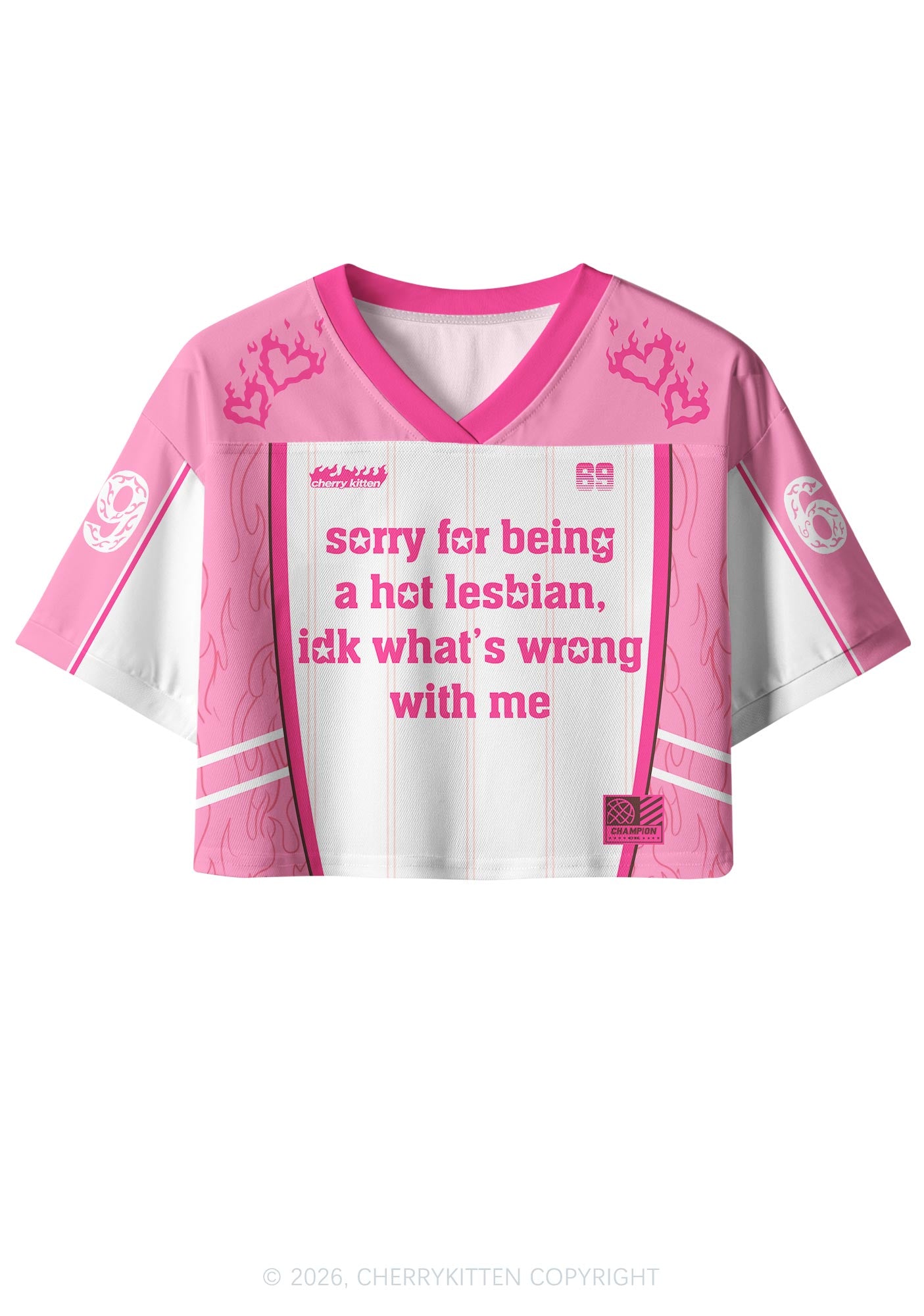 Pink Sorry For Being Hot Lesbian Pride Y2K Crop Sport Jersey Shirts Cherrykitten