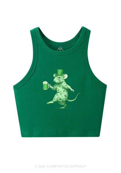 Green Drunk Rat St Patricks Y2K Crop Tank Top Cherrykitten