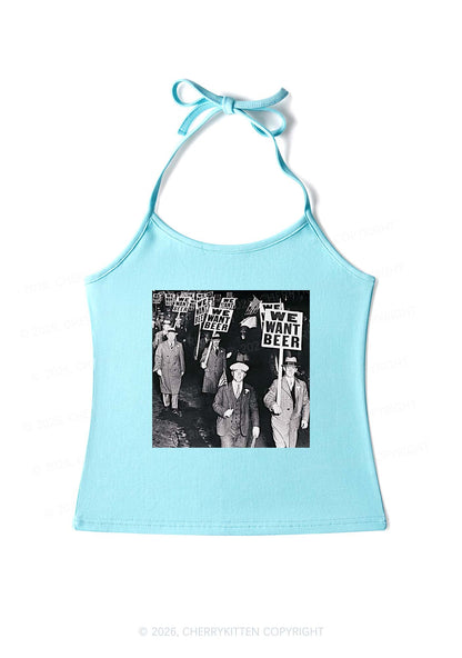 We Want Beer Y2K Halter Neck Cami Cherrykitten