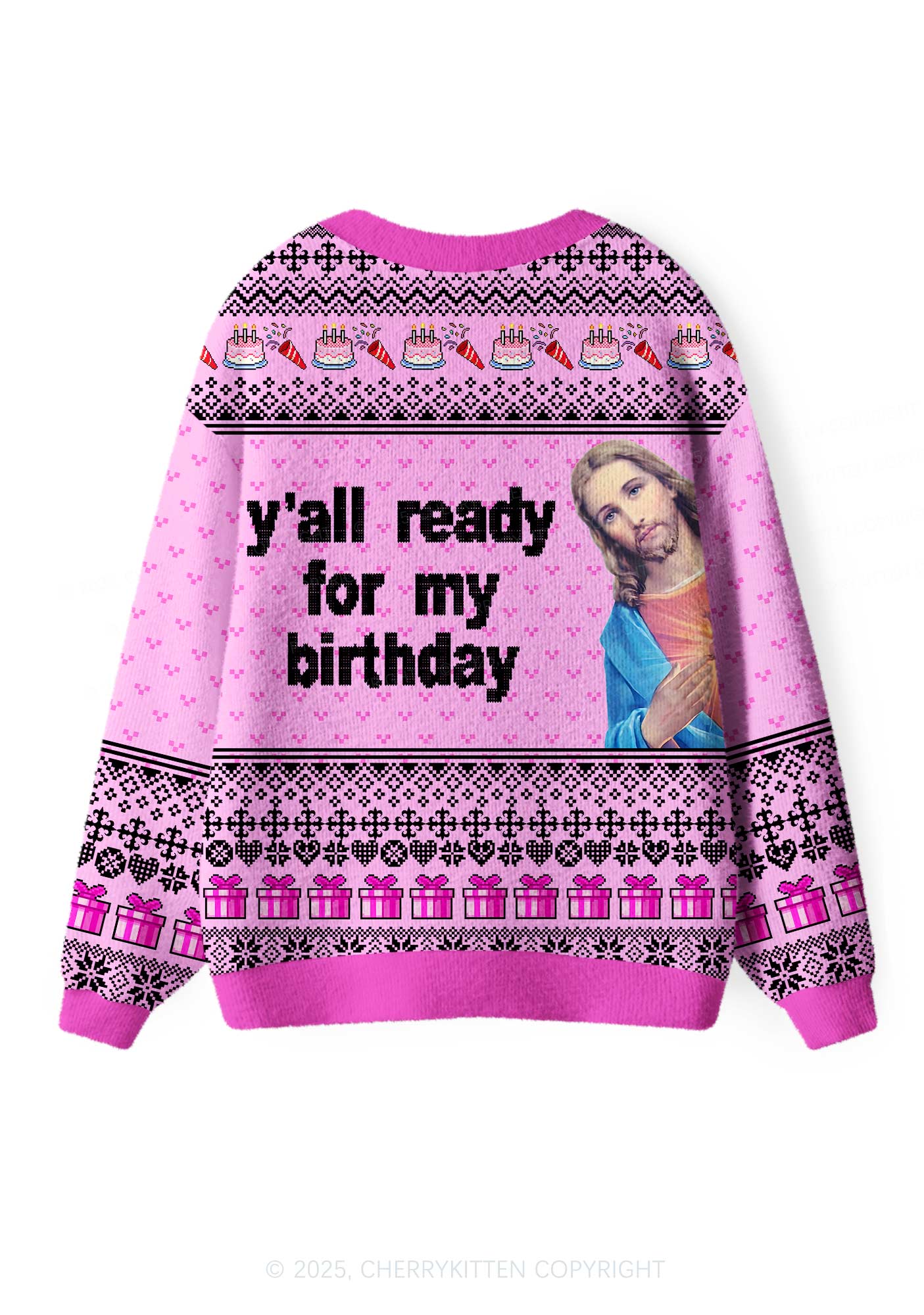 Jesus Birthday Y2K Christmas Cardigan Knit Sweatshirt Cherrykitten