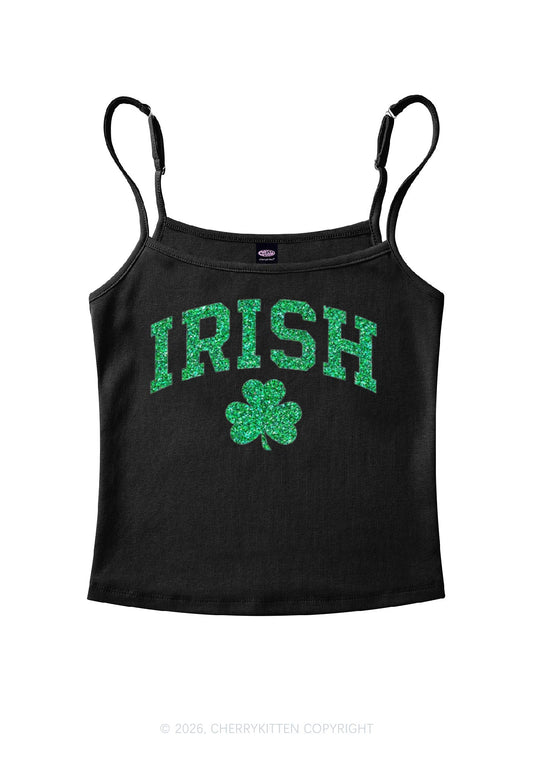 Glitter Irish Shamrock St Patricks Y2K Spaghetti Strap Cami Cherrykitten