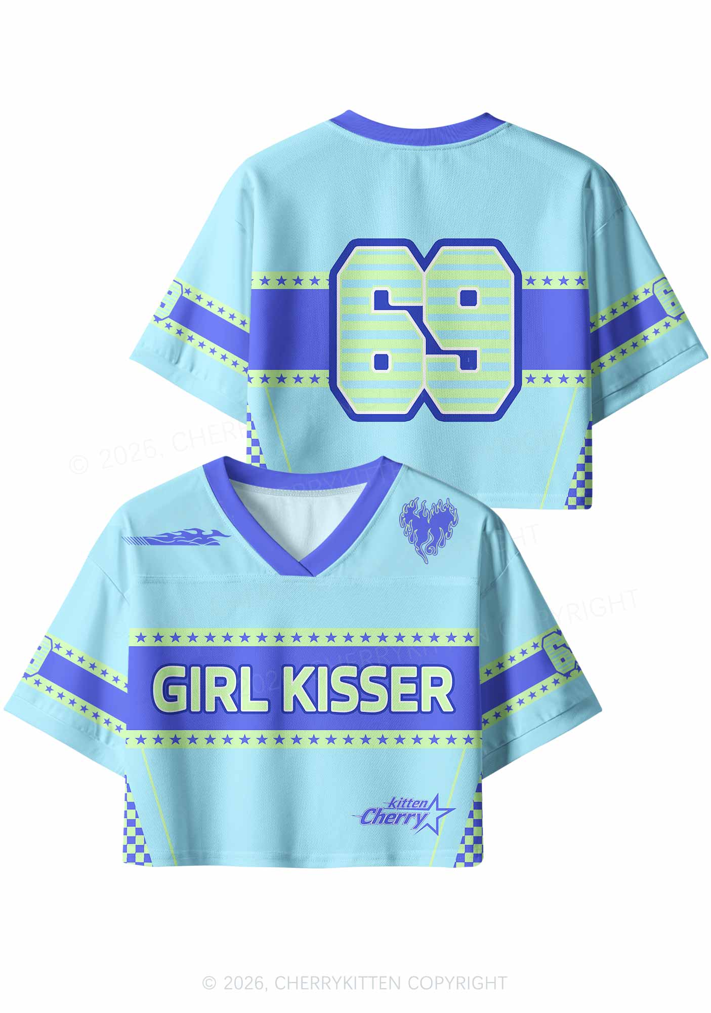 Blue Girl Kisser Pride Y2K Crop Sport Jersey Shirts Cherrykitten