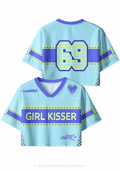 Blue Girl Kisser Pride Y2K Crop Sport Jersey Shirts Cherrykitten