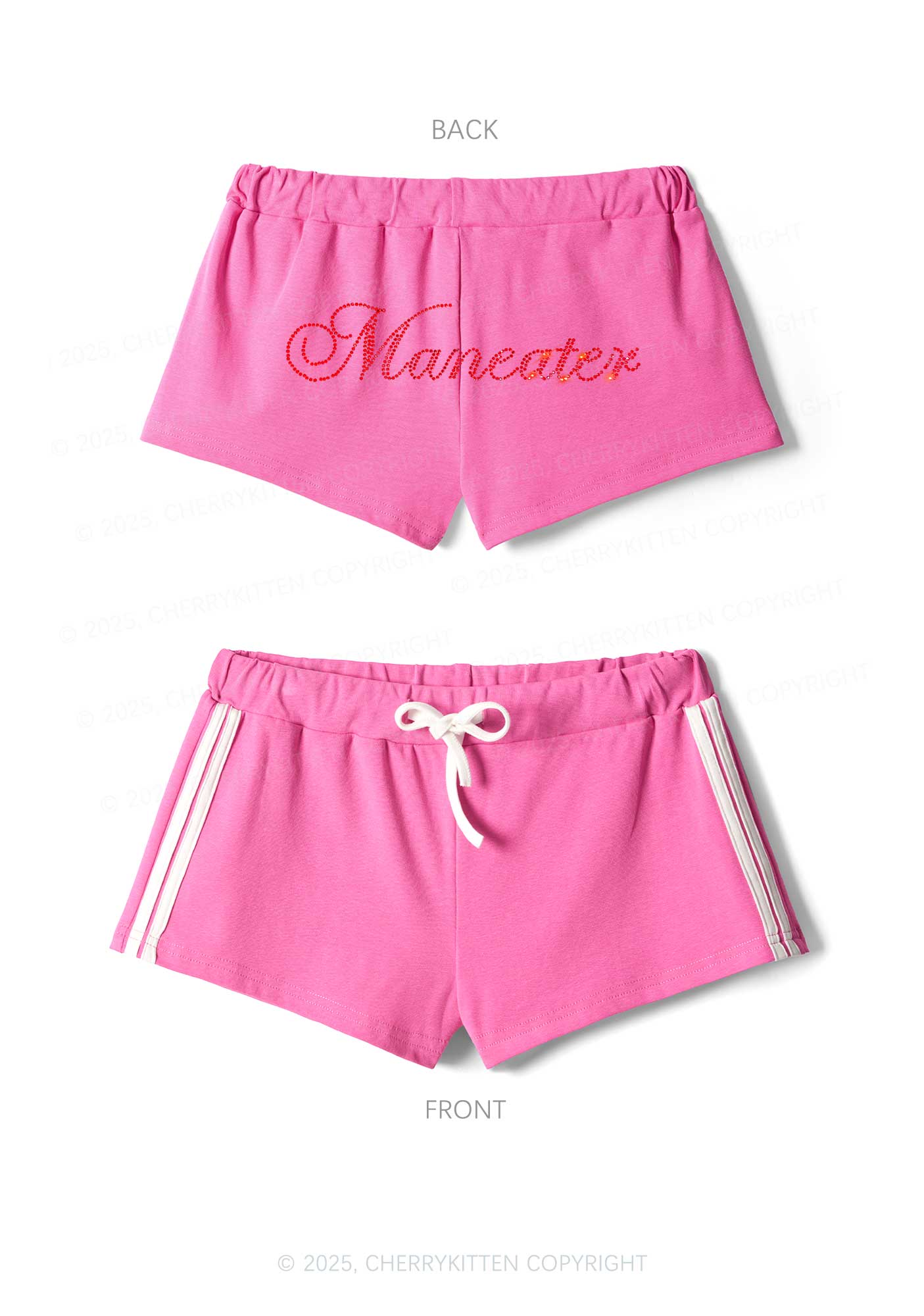 Rhinestone Maneater Y2K Drawstring Mini Shorts Cherrykitten