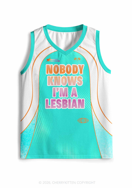 Nobody Knows Im Lesbian Pride Y2K Sport Jersey Tank Cherrykitten