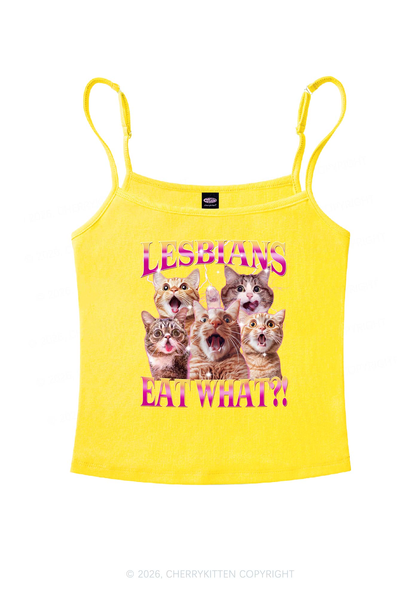 Funny Lesbian Cat Pride Y2K Spaghetti Strap Cami Cherrykitten