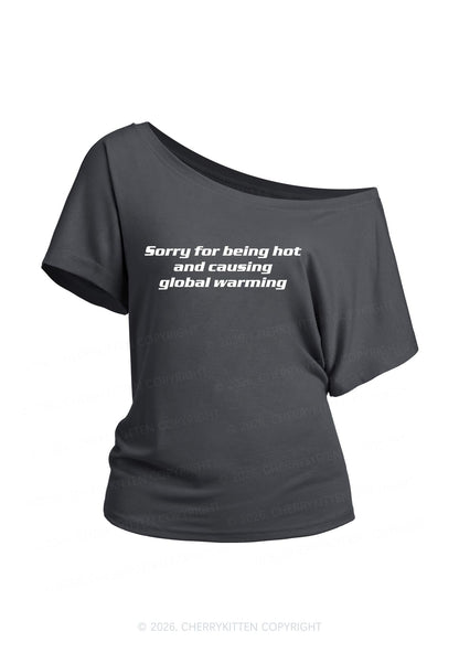 Sorry For Causing Global Warming Y2K Off Shoulder Tee Cherrykitten