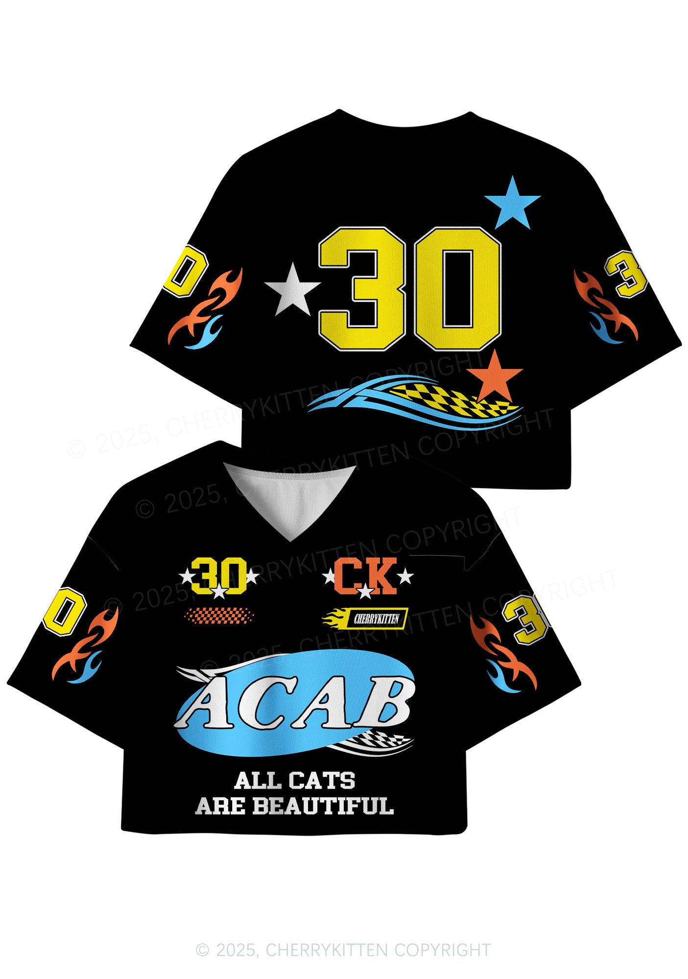 Custom Black ACAB Cats Y2K Crop Sport Jersey Shirts Cherrykitten