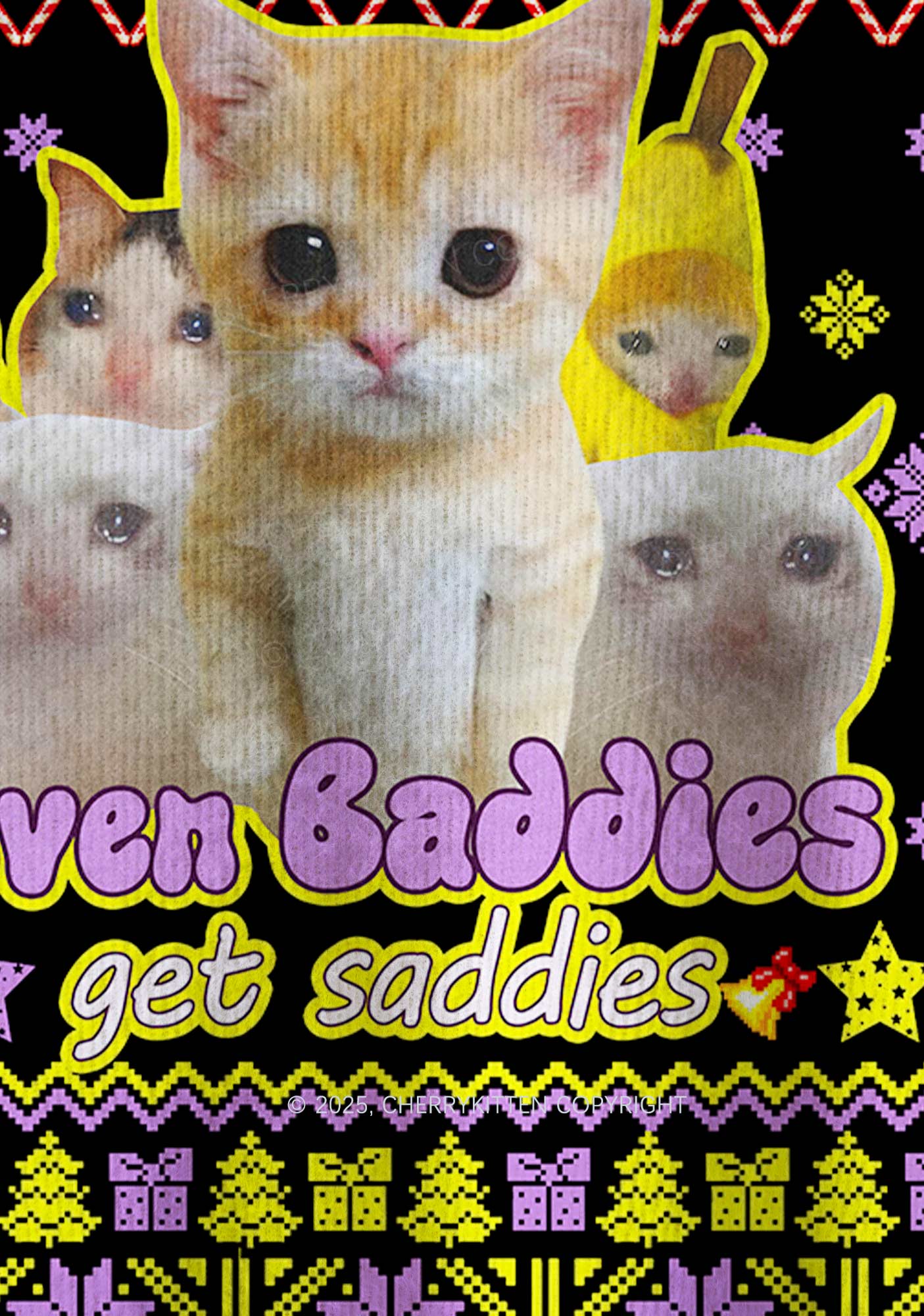 Saddies Five Cats Y2K Christmas Knit Sweatshirt Cherrykitten