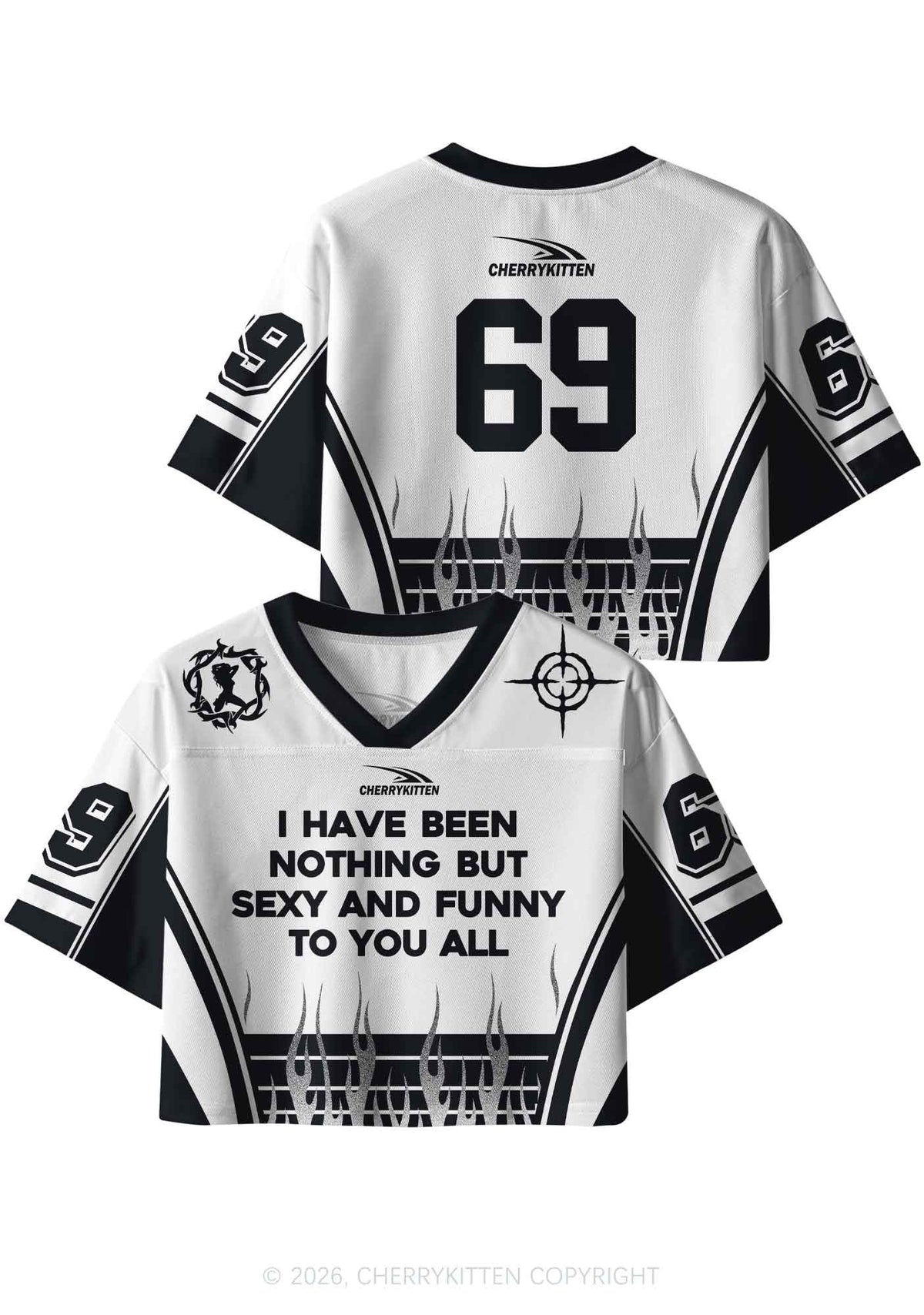White I Have Been Funny Y2K Crop Sport Jersey Shirts Cherrykitten