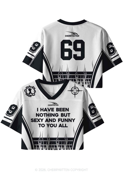 White I Have Been Funny Y2K Crop Sport Jersey Shirts Cherrykitten