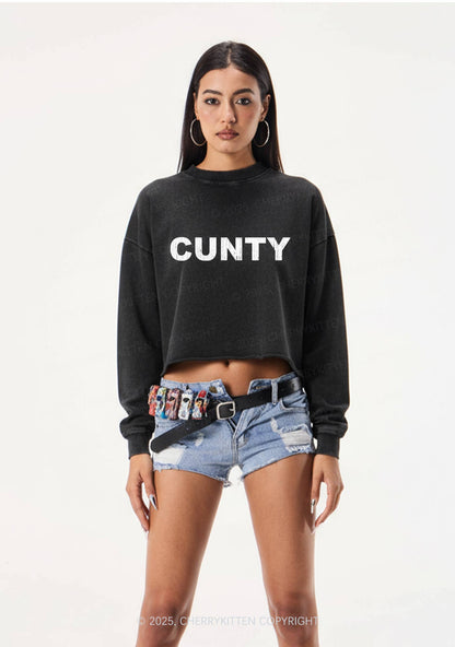 Cunty Y2K Crop Washed Sweatshirts Cherrykitten