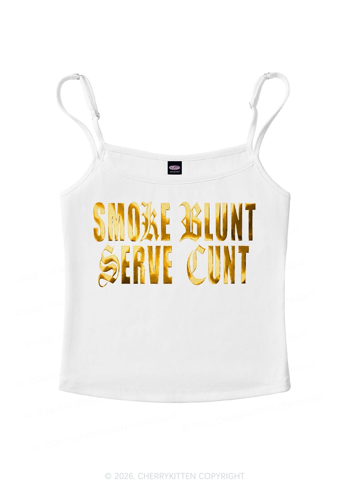 Smoke Blunt Silver Foil Printed Y2K Spaghetti Strap Cami Cherrykitten