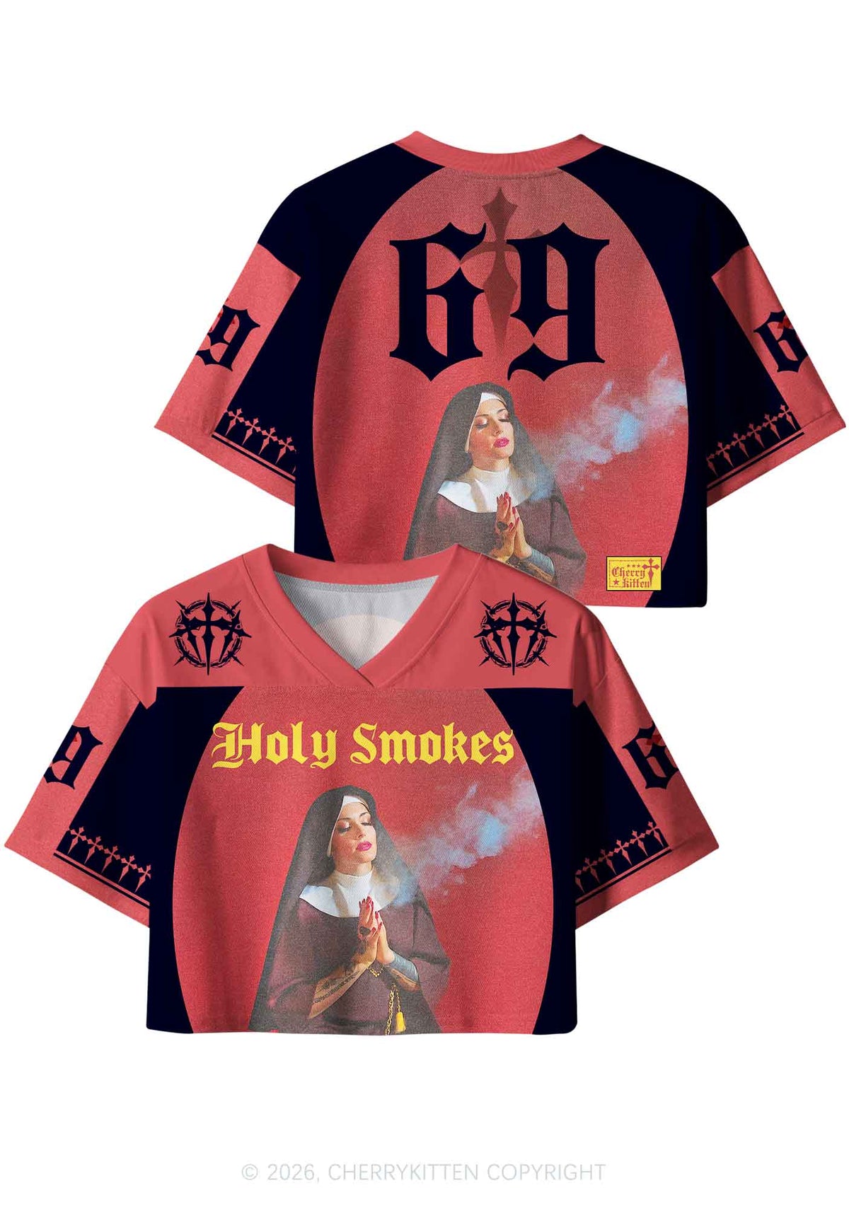 Holy Smokes Y2K Crop Sport Jersey Shirts Cherrykitten