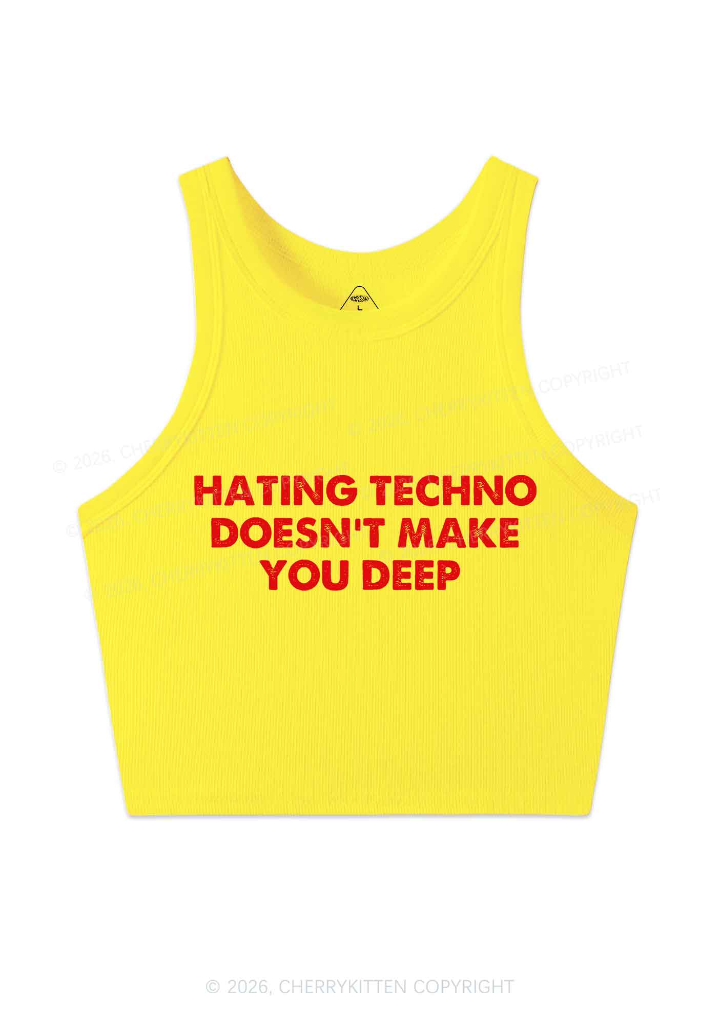 Hating Techno Doesnt Make You Deep Y2K Crop Tank Top Cherrykitten